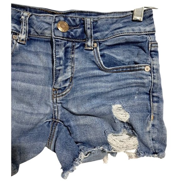 American Eagle Outfitters Distressed Denim Jean Shorts Size 00 Blue Destroyed - Picture 7 of 10